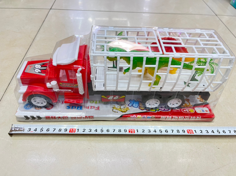 New Sliding Engineering Vehicle Animal Fence Car Drag Two DinosaursP Cover Packaging