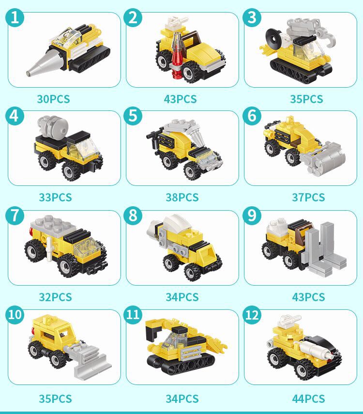 New 2-to-12-in-1 City Engineering Assembled Car Educational Toys Compatible with Lego DIY Plastic Children's Building Blocks