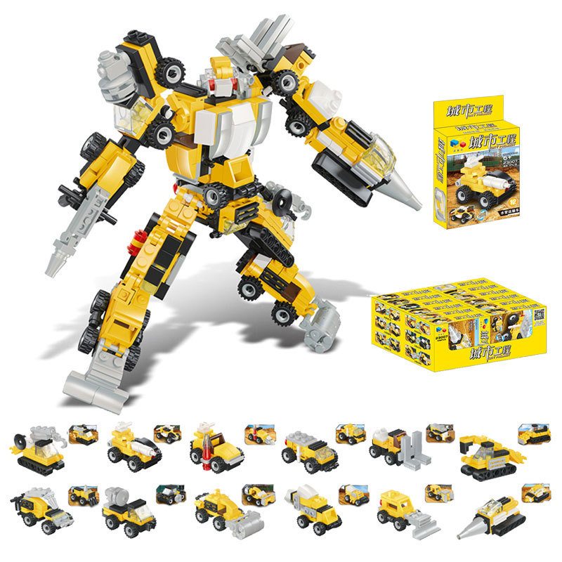 New 2-to-12-in-1 City Engineering Assembled Car Educational Toys Compatible with Lego DIY Plastic Children&#039;s Building Blocks