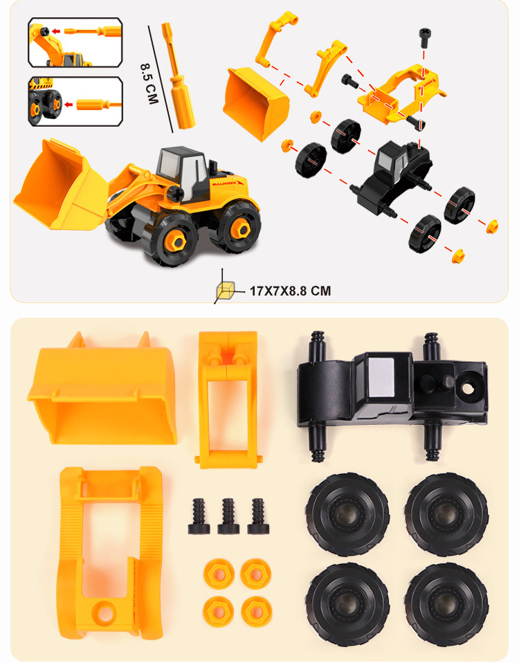 Amazon Early Education Assembling Engineering Car Toys Disassembling Excavator Model Car Plastic Disassembling Engineering Vehicle
