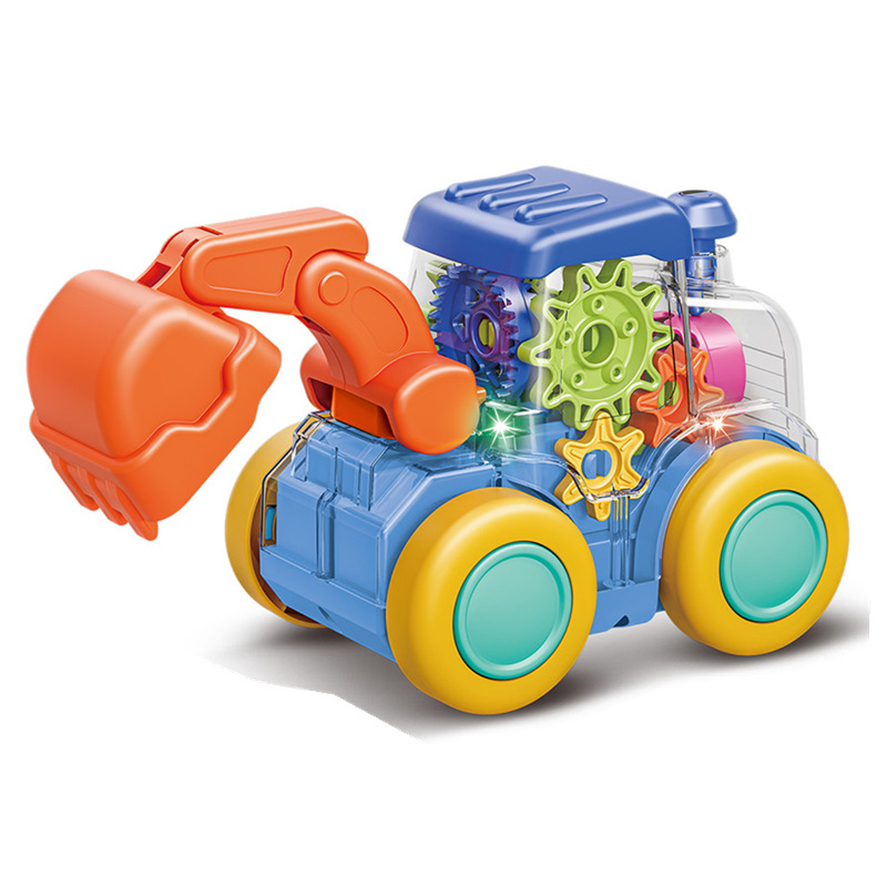 Fun Electric Colorful Light Cardon Link Transparent Music Gear Mining Soil Pushing Children's Engineering Toy Car
