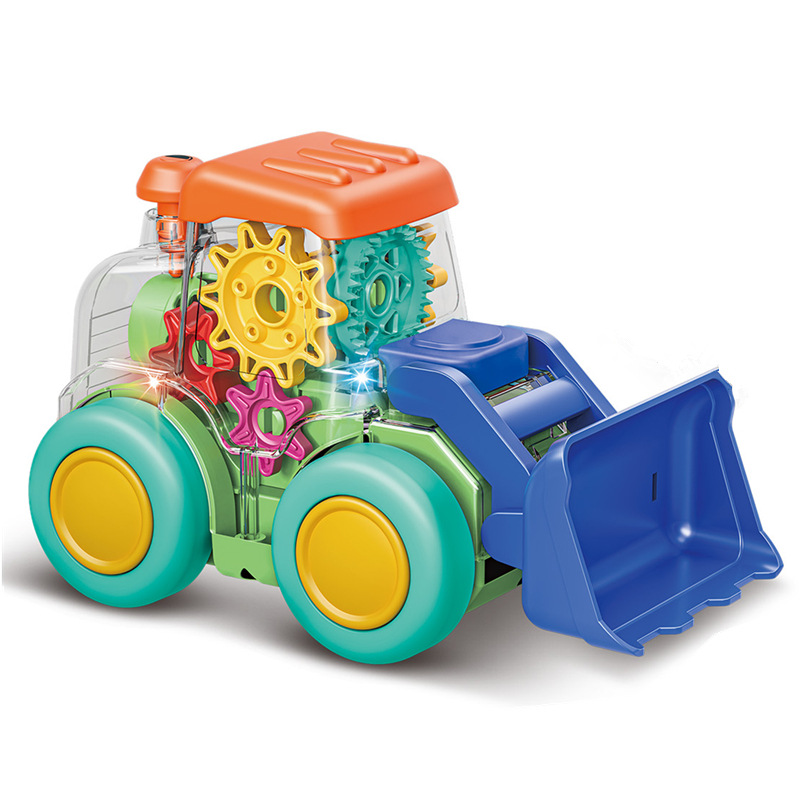 Fun Electric Colorful Light Cardon Link Transparent Music Gear Mining Soil Pushing Children's Engineering Toy Car