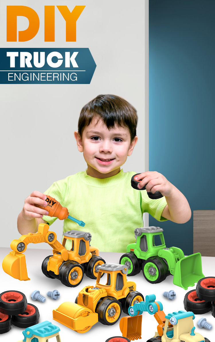 Cross-Border Disassembly Engineering Vehicle Children's Toy Boy DIY Nut Assembly Disassembly Simulation Sliding Mining Car Model
