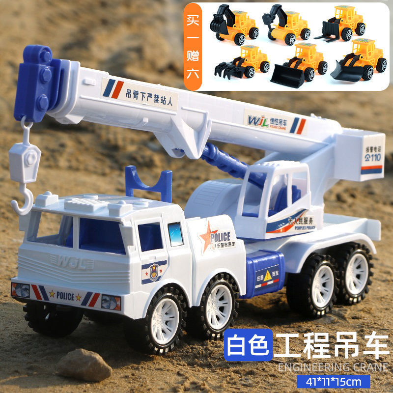 Toy Crane Truck Toy Car Carriage Hoist Oversized Inertial Engineering Vehicle Baby Boy Military Police Car Model