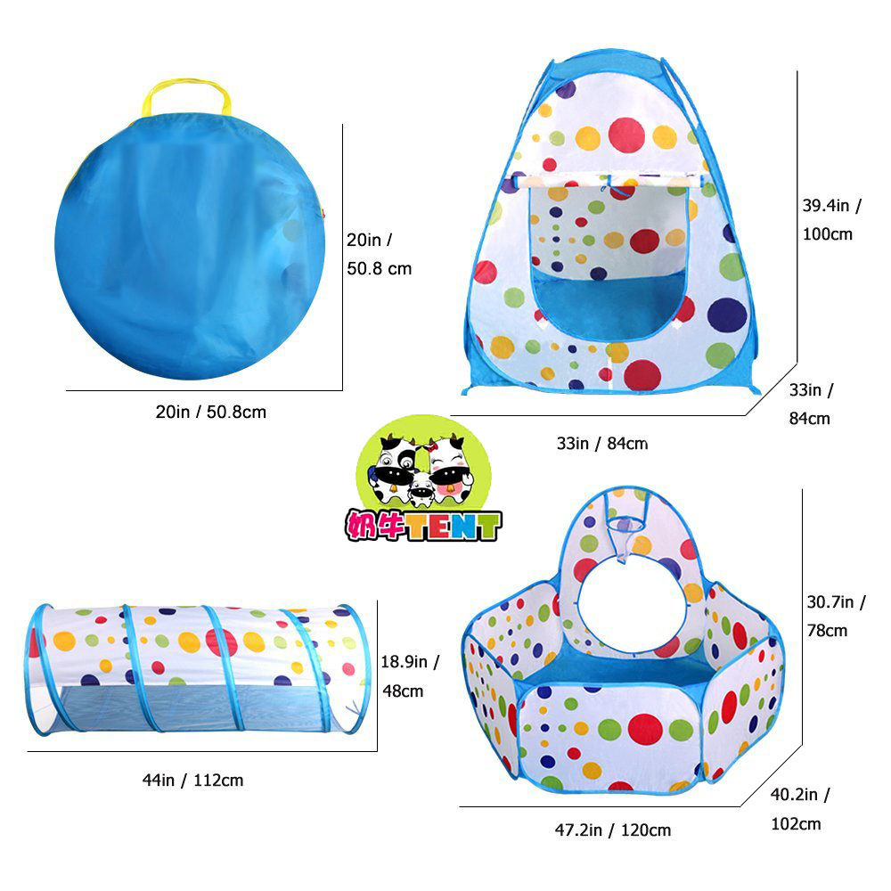 Cow Children's Tent Three-Piece Set 3 Shooting Ball Pool Crawl Tunnel Tent House Game House 03 Years Old Baby Toys
