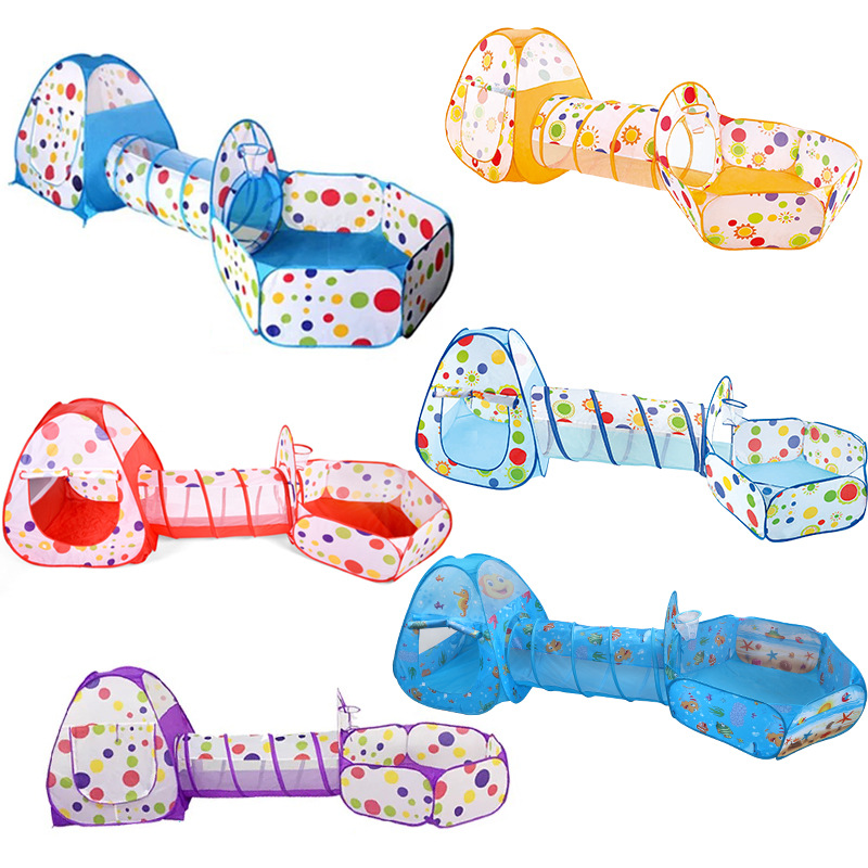 Cross-Border Amazon Children&#039;s Tent Three-Piece Set Crawl Tunnel Tent House Game House 0-3 Years Old Baby Toys