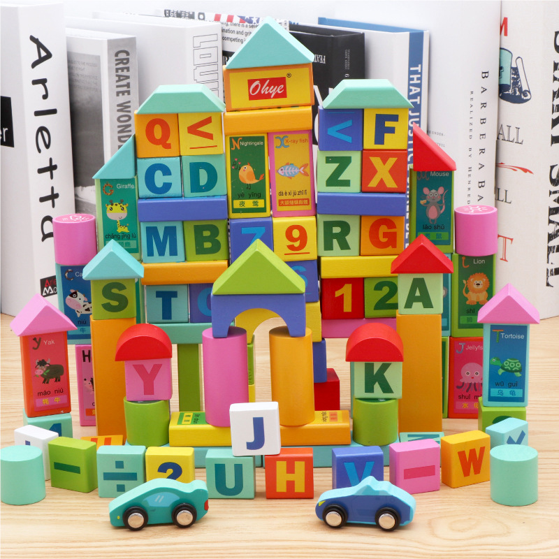 100 Barrel Building Blocks Children&#039;s Wooden Letters Wood Assembly Baby Toys Early Childhood Education Factory Wholesale
