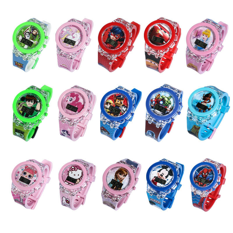 Foreign Trade Hot Selling Children&#039;s Cartoon Watch Girl Boy Cute with Light Baby Toys Watch Exquisite Electronic Watch
