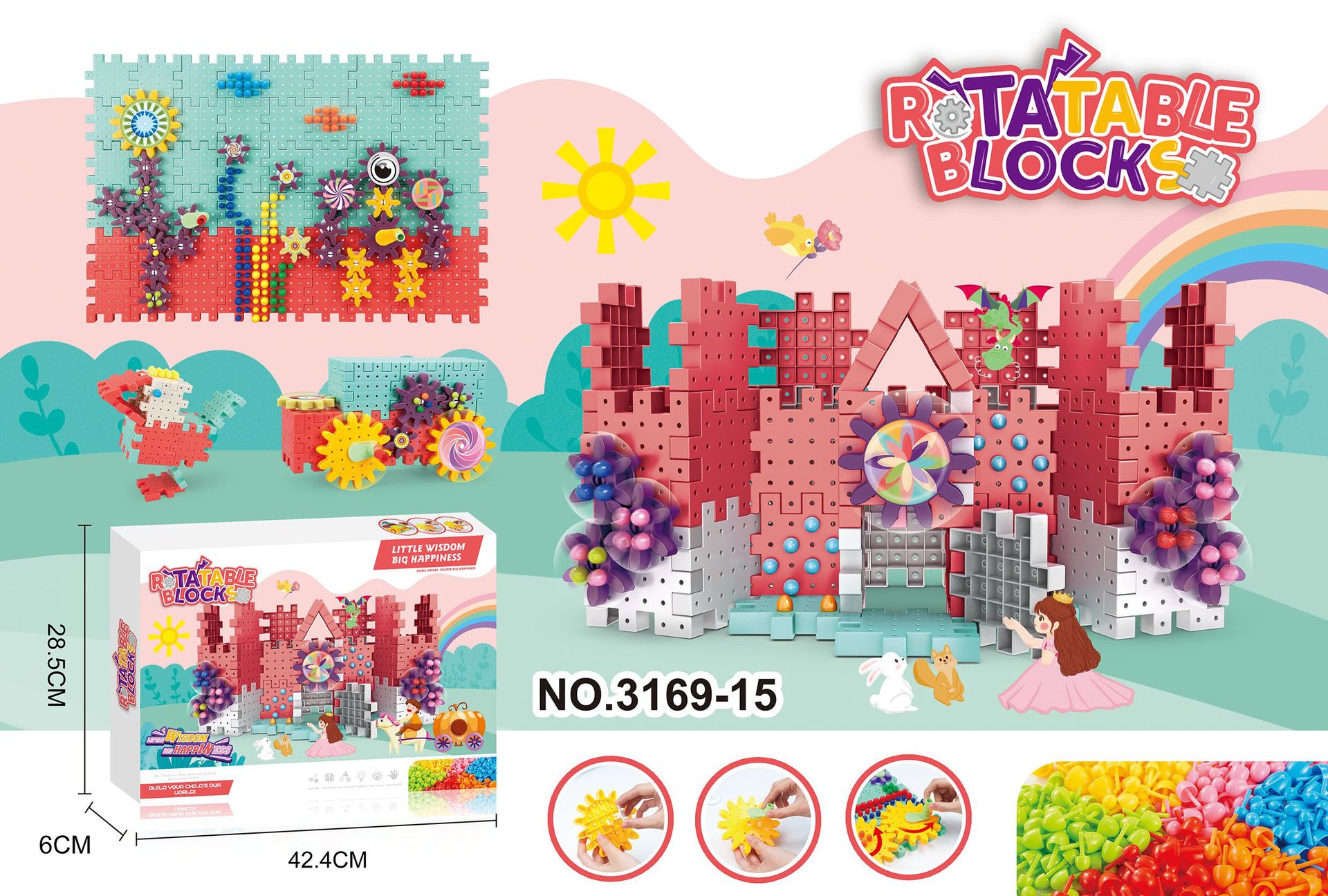 Cross-Border Children 'S Rotating Gear Variety Assembling Building Blocks Mushroom Nail Puzzle Assembling Early Education Enlightenment Baby Toys