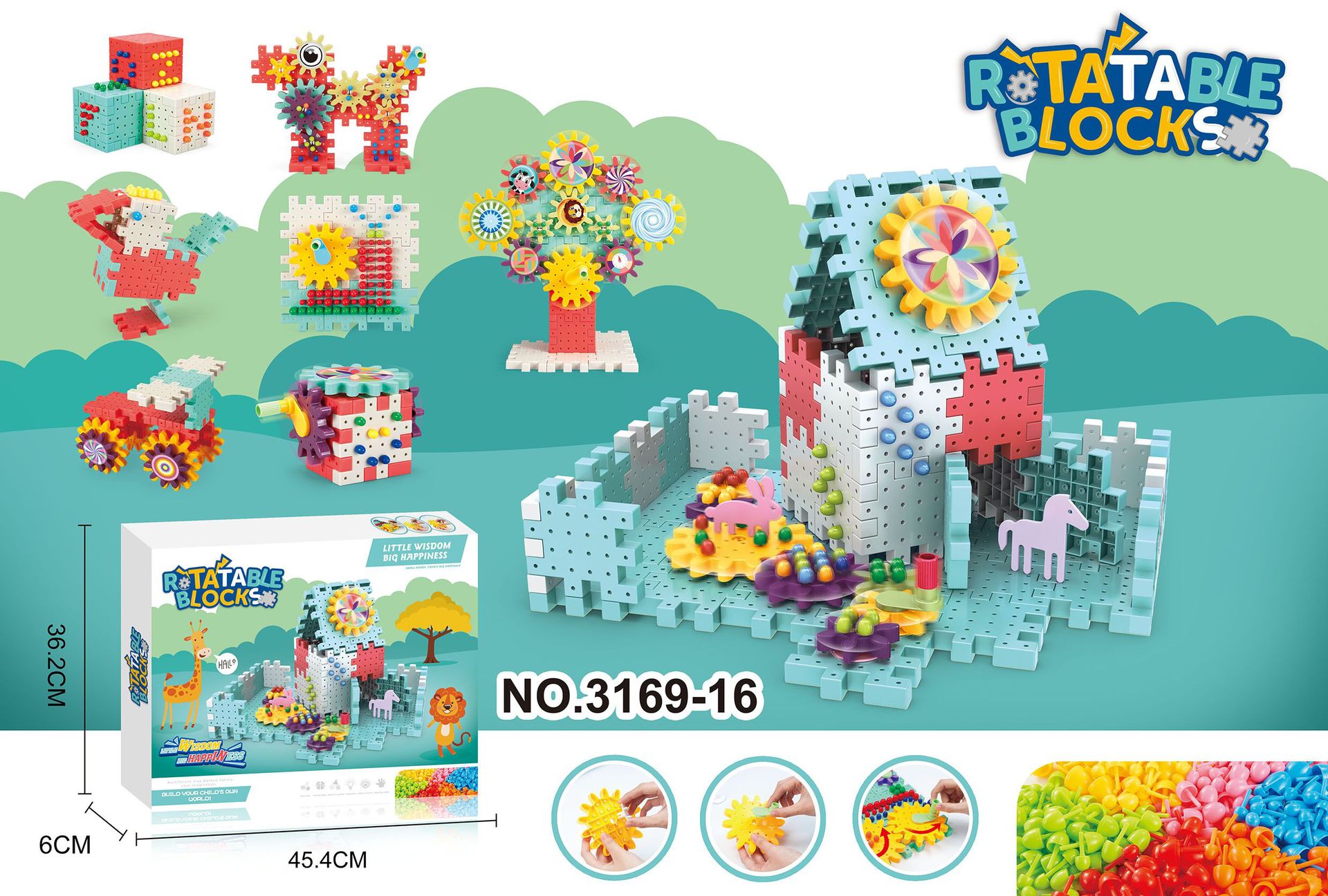 Cross-Border Children 'S Rotating Gear Variety Assembling Building Blocks Mushroom Nail Puzzle Assembling Early Education Enlightenment Baby Toys