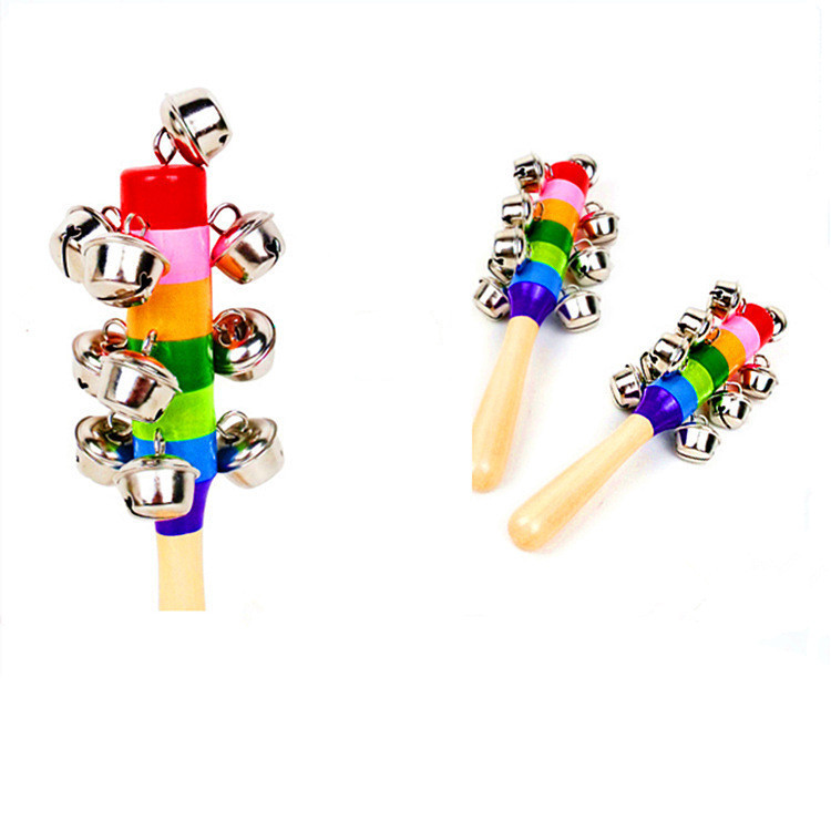Wooden Colorful Hand Rattle Wooden Rainbow Rattle Word Hand Rattle Infant Early Baby toys