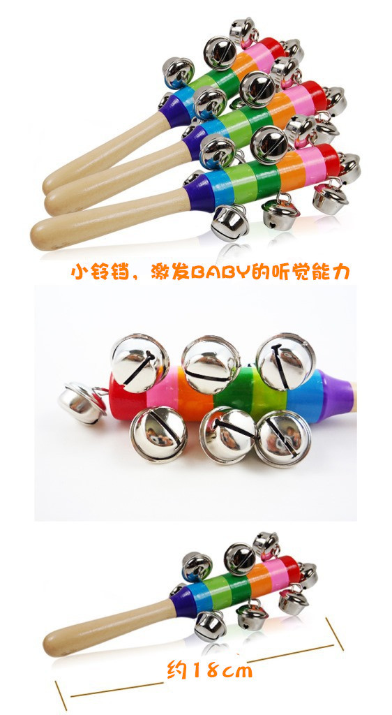 Wooden Colorful Hand Rattle Wooden Rainbow Rattle Word Hand Rattle Infant Early Baby toys
