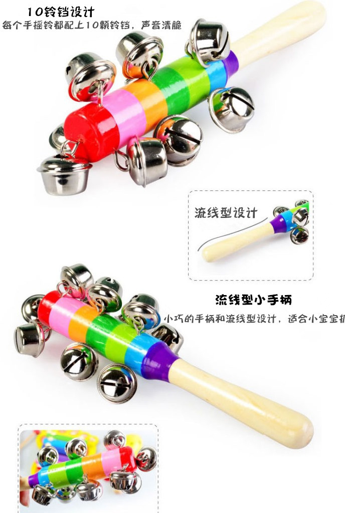 Wooden Colorful Hand Rattle Wooden Rainbow Rattle Word Hand Rattle Infant Early Baby toys