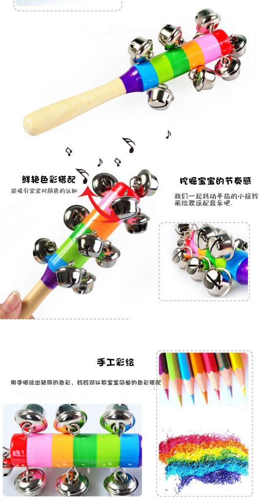 Wooden Colorful Hand Rattle Wooden Rainbow Rattle Word Hand Rattle Infant Early Baby toys