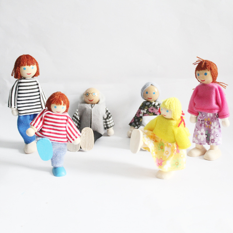 Family 6 expressions using seven wooden doll house doll educational baby toys parent - child Eva joints. 12