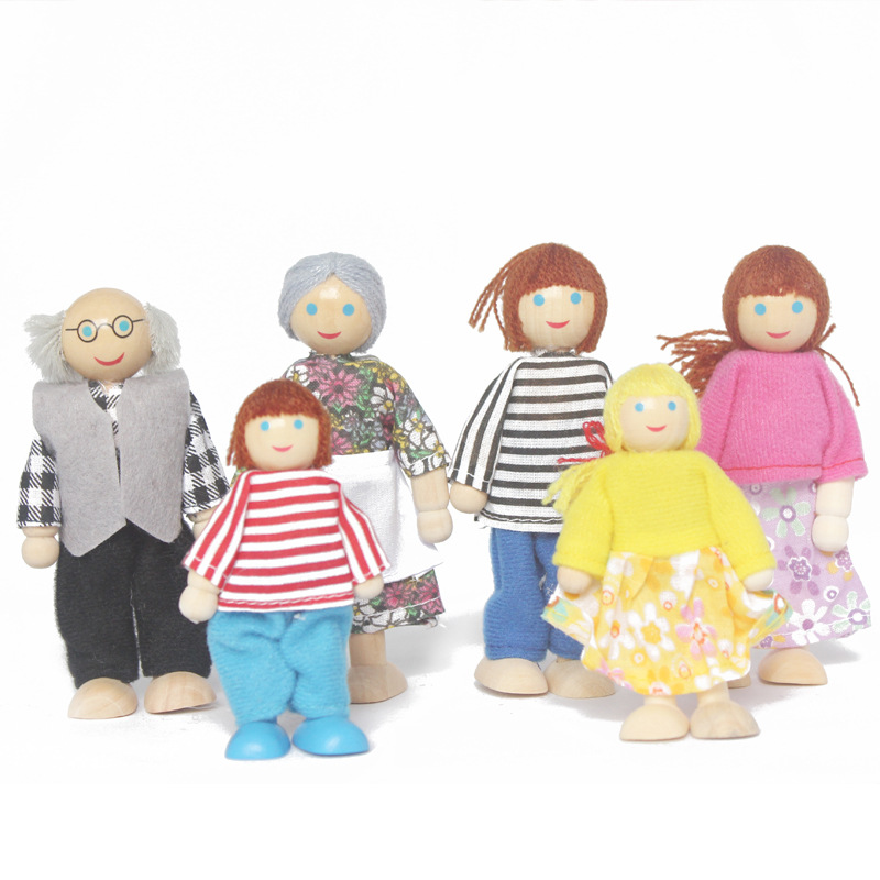 Family 6 expressions using seven wooden doll house doll educational baby toys parent - child Eva joints. 12
