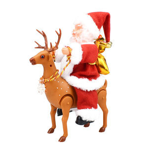 Novelty Creative Elk Pull Sled Santa Claus Doll with Music Electric Universal Car Toy Christmas Gift