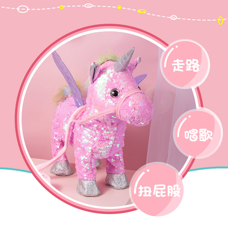 Sequin Unicorn Singing Walking Children&#039;s Toy with Music Girls Gift Electric Girls&#039; Doll Doll