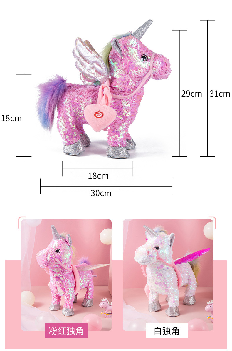 Sequin Unicorn Singing Walking Children's Toy with Music Girls Gift Electric Girls' Doll Doll