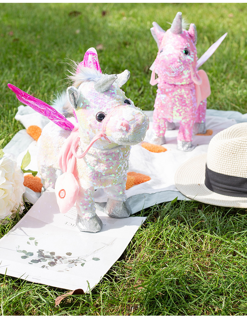 Sequin Unicorn Singing Walking Children's Toy with Music Girls Gift Electric Girls' Doll Doll