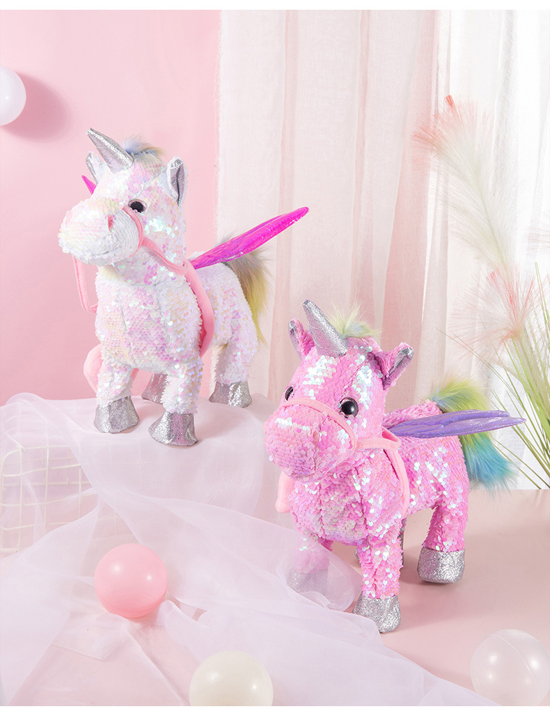 Sequin Unicorn Singing Walking Children's Toy with Music Girls Gift Electric Girls' Doll Doll