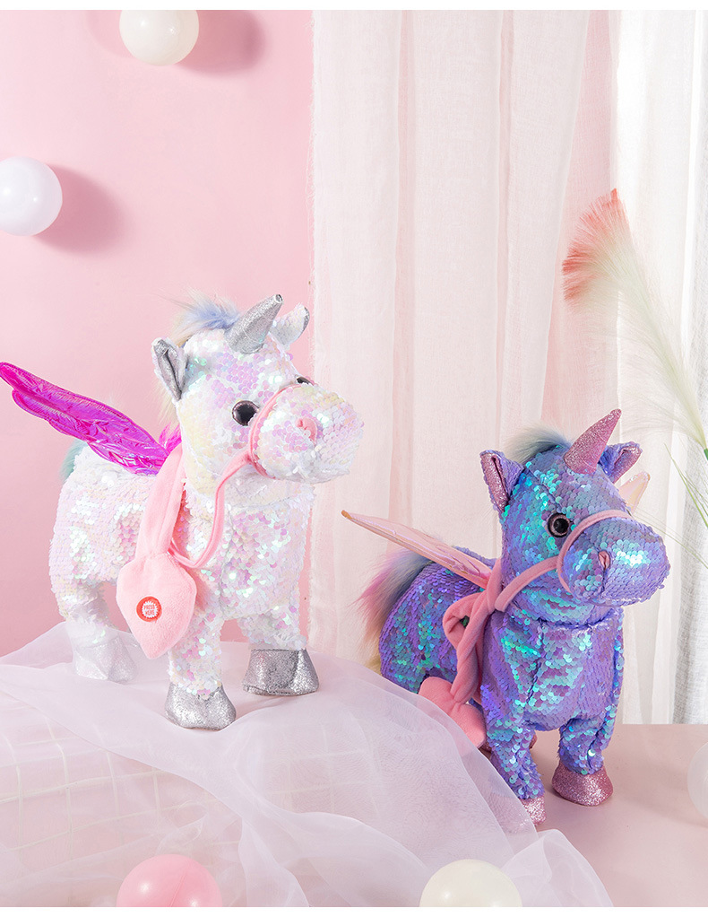 Sequin Unicorn Singing Walking Children's Toy with Music Girls Gift Electric Girls' Doll Doll