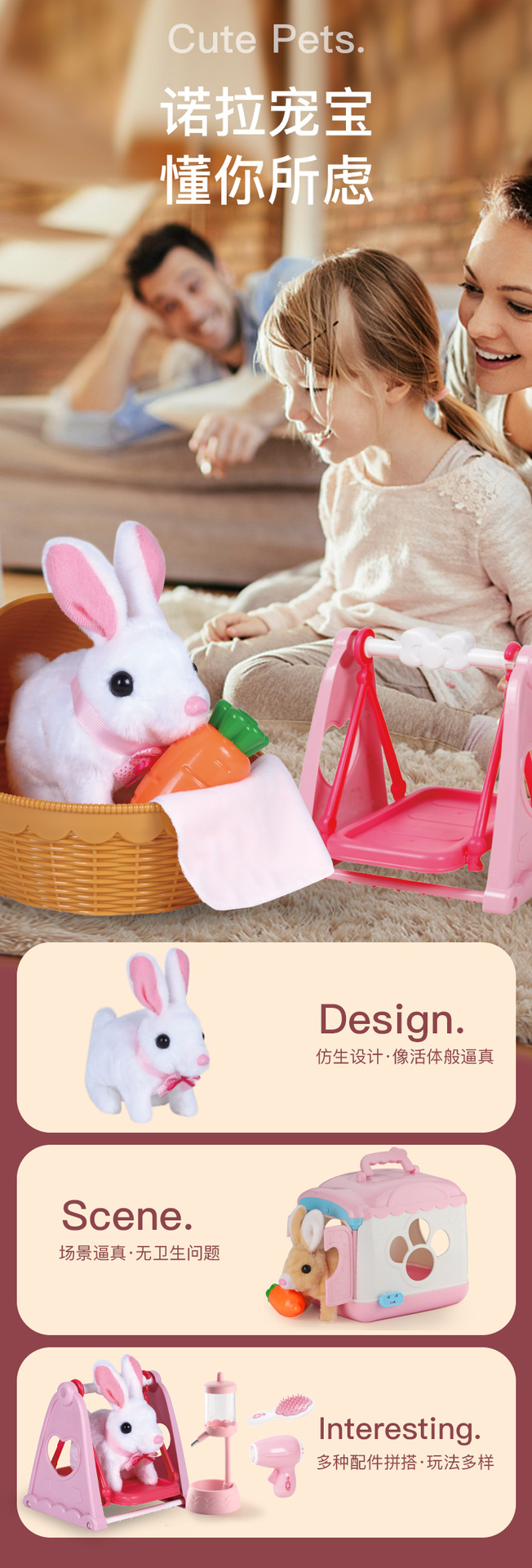 Electric Plush Simulation Bunny Play House Boys and Girls Children's Toys Norah Pet Pet Doll Set