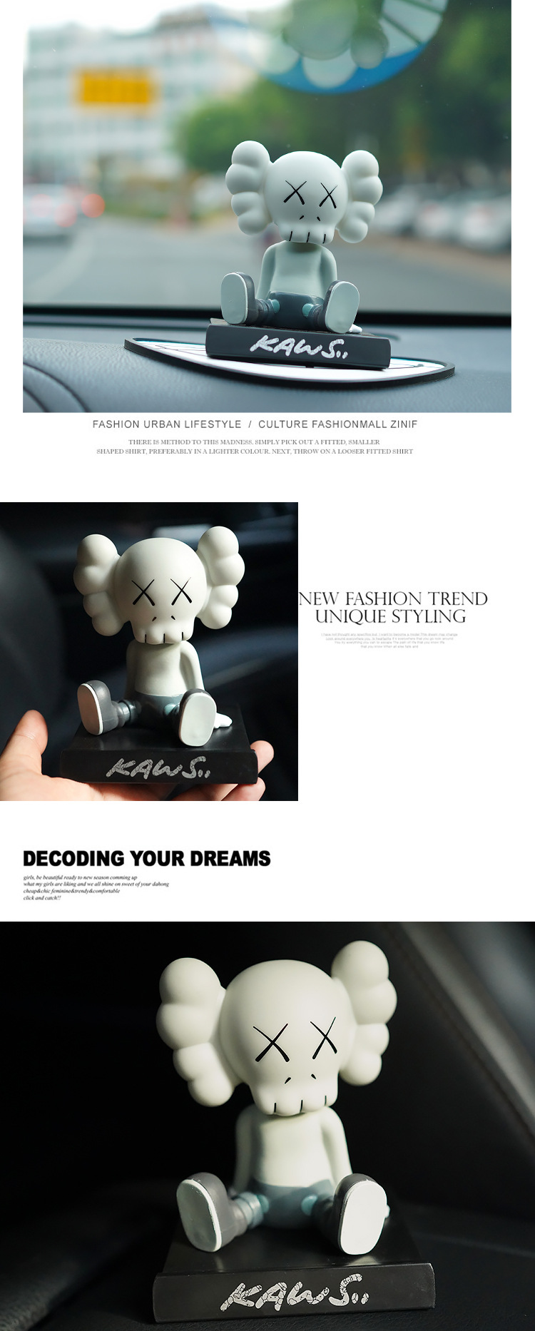 XX Eye Bobble Head Doll Car Decoration Mobile Phone Bracket Ins Trendy Driving Interior Trim Cute Creative Interior Decorations
