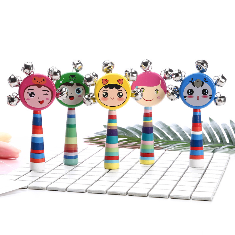 Accompany Me Orff Children&#039;s Rattles Musical Instrument Colorful Cartoon Smiley Doll Wooden Handbell Music Toy