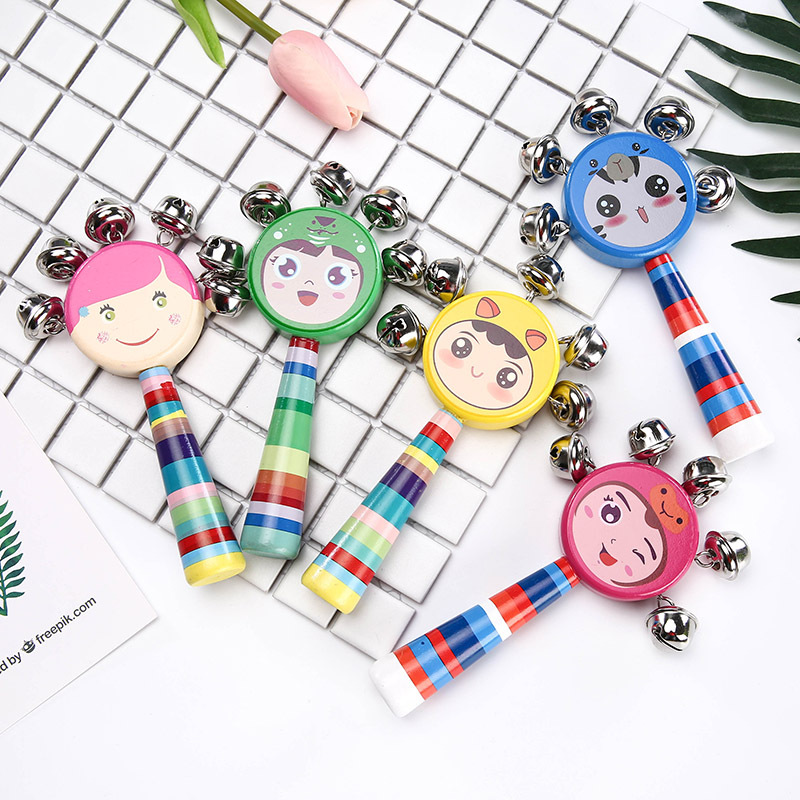 Accompany Me Orff Children&#039;s Rattles Musical Instrument Colorful Cartoon Smiley Doll Wooden Handbell Music Toy