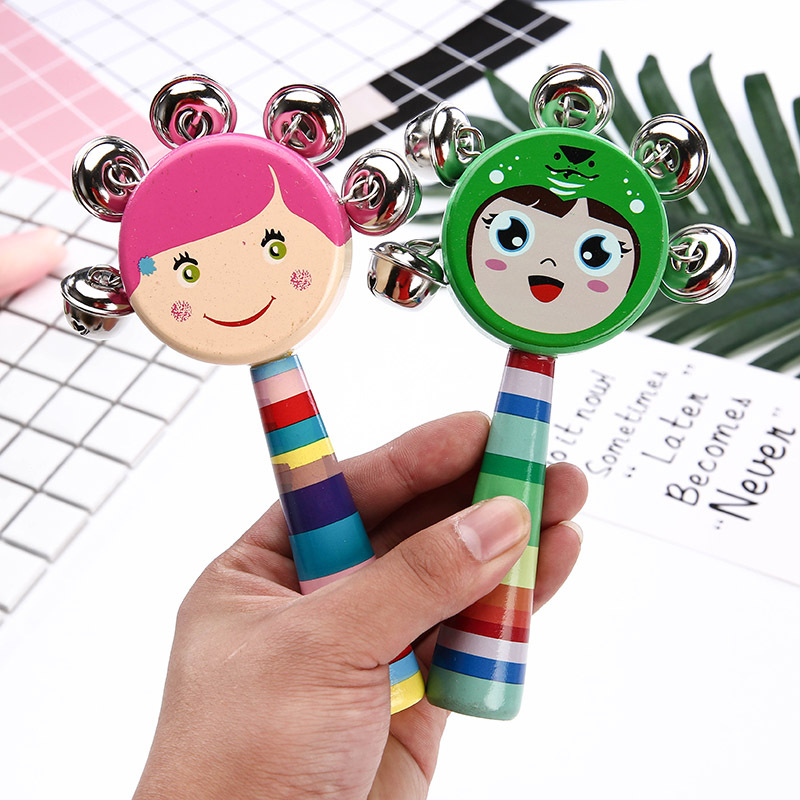 Accompany Me Orff Children&#039;s Rattles Musical Instrument Colorful Cartoon Smiley Doll Wooden Handbell Music Toy