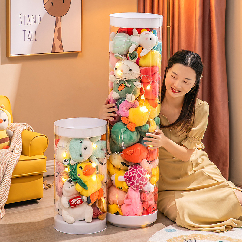 Plush Toy Doll Cloth Enlarged Doll Storage Bucket Rotating Transparent Pet Storage Container Basket Artifact Cylinder