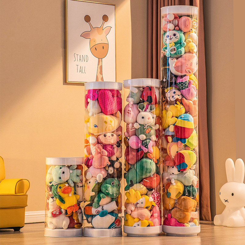 Plush Toy Doll Cloth Enlarged Doll Storage Bucket Rotating Transparent Pet Storage Container Basket Artifact Cylinder