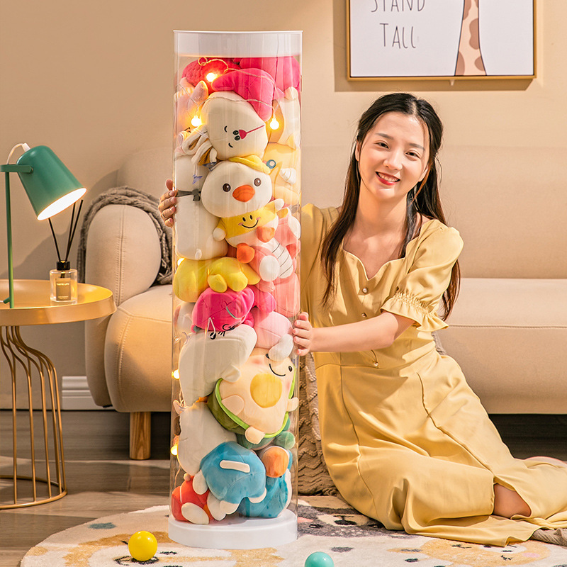 Plush Toy Doll Cloth Enlarged Doll Storage Bucket Rotating Transparent Pet Storage Container Basket Artifact Cylinder