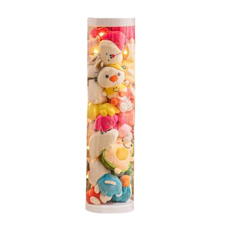 Plush Toy Doll Cloth Enlarged Doll Storage Bucket Rotating Transparent Pet Storage Container Basket Artifact Cylinder