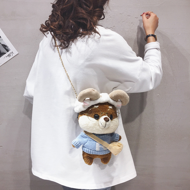 Cute Plush Pouches 2021 Autumn New Cartoon Doll Bag All-Match Ins Chain Shoulder Messenger Bag Fashion