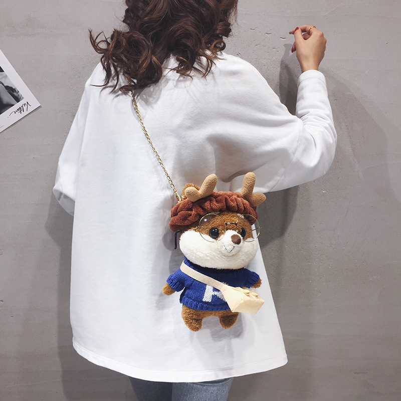 Cute Plush Pouches 2021 Autumn New Cartoon Doll Bag All-Match Ins Chain Shoulder Messenger Bag Fashion
