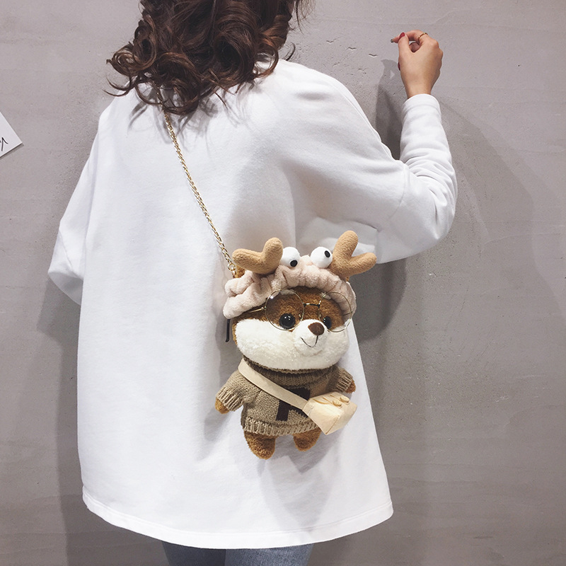 Cute Plush Pouches 2021 Autumn New Cartoon Doll Bag All-Match Ins Chain Shoulder Messenger Bag Fashion