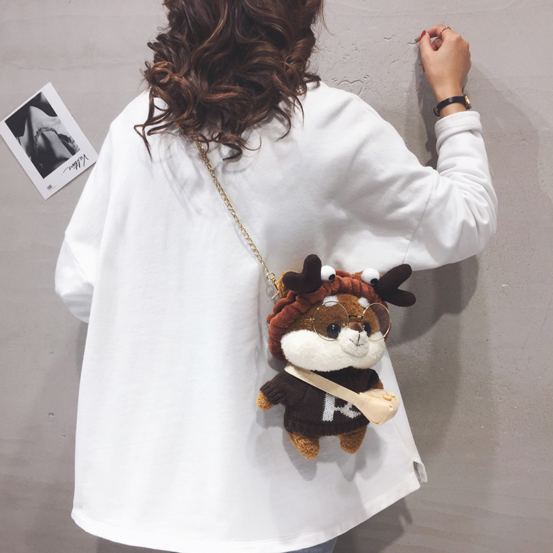 Cute Plush Pouches 2021 Autumn New Cartoon Doll Bag All-Match Ins Chain Shoulder Messenger Bag Fashion