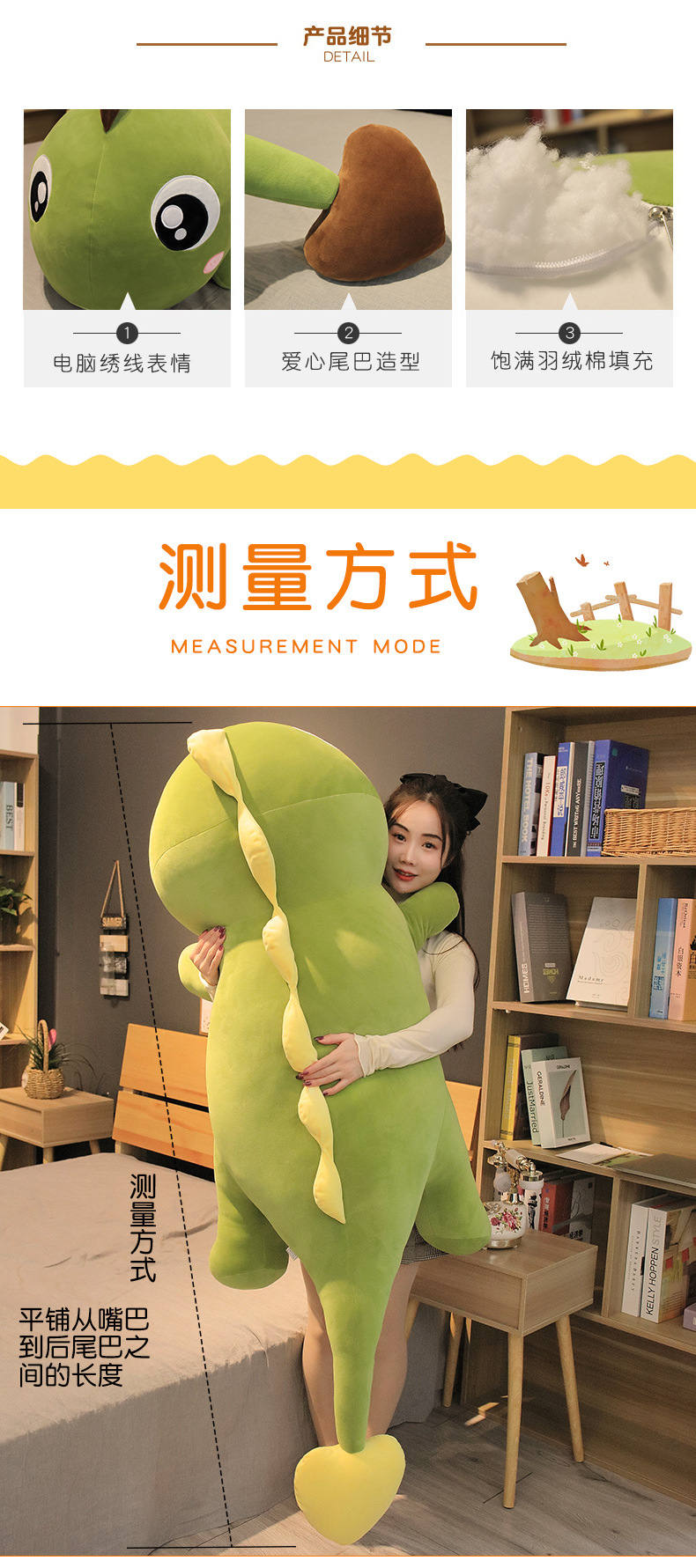 Dinosaur Pillow Plush Toy Girls' Large Size Sleeping Companion Doll Doll Ragdoll Stall Small Gift Factory Wholesale