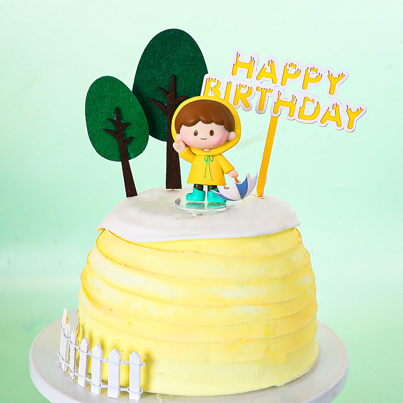 Baking Cake Topper Rainy Day Raincoat Umbrella Little Boy Little Girl Children Doll Decoration Ornaments