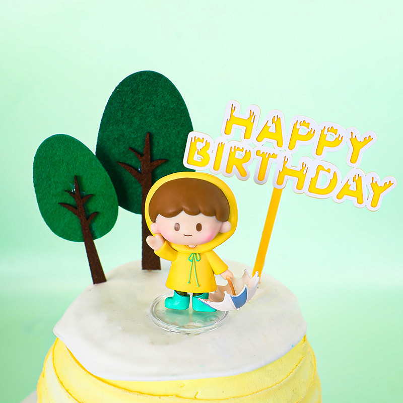 Baking Cake Topper Rainy Day Raincoat Umbrella Little Boy Little Girl Children Doll Decoration Ornaments