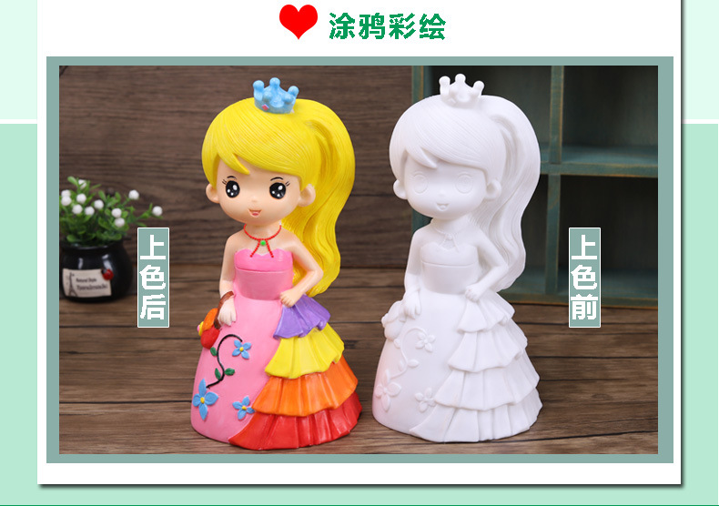 Original New Princess Drop-Resistant Plaster Painted Doll Vinyl Painted White Body Children Graffiti Handmade Toy