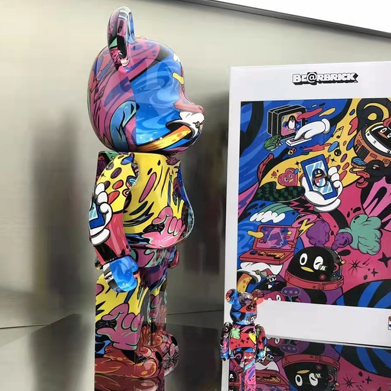 Large DIY Violent Bear Bearbrick Graffiti Fluid Painting White Body Graffiti Non-Plaster Doll Vinyl Toys Wholesale