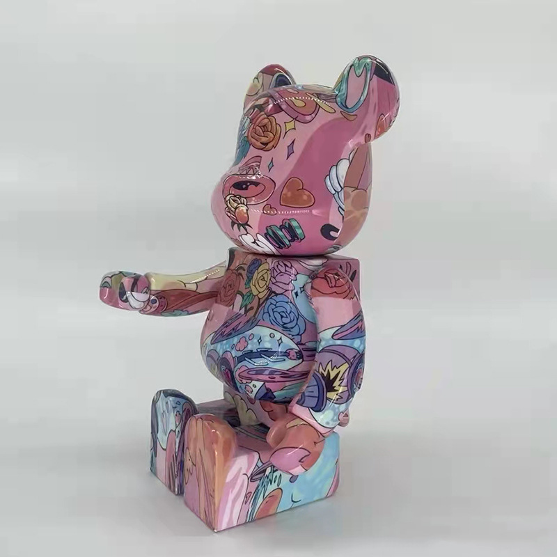 Large DIY Violent Bear Bearbrick Graffiti Fluid Painting White Body Graffiti Non-Plaster Doll Vinyl Toys Wholesale