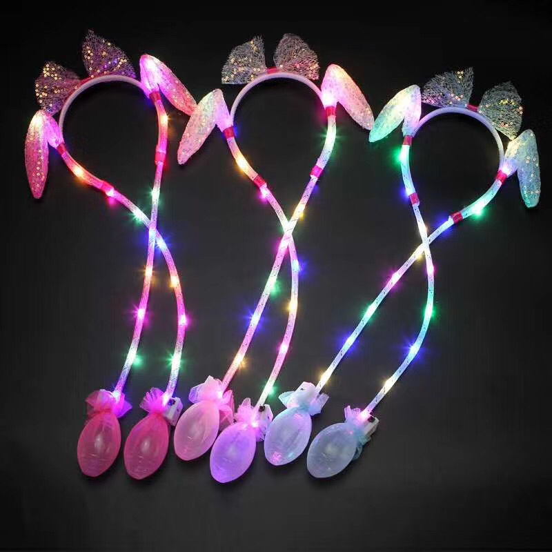 Hand Pinch Ears Moving Rabbit Ears Hair Clip Headband Head Buckle Stall Night Market Hot Selling Luminous Toys