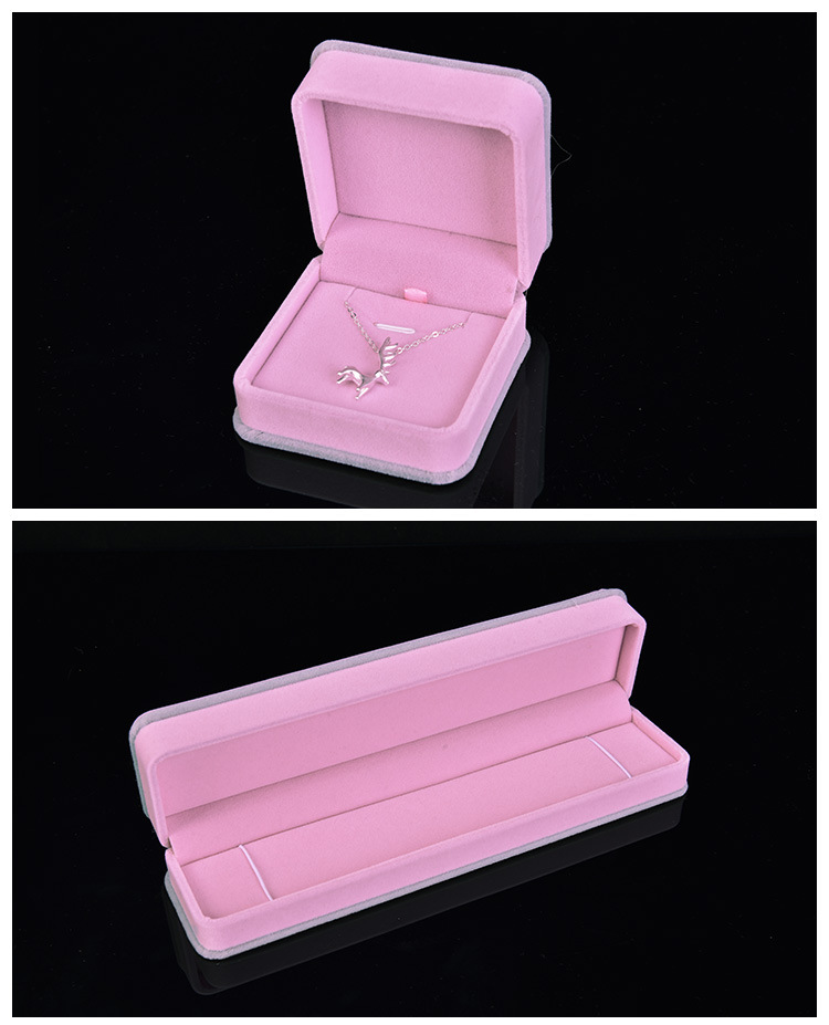 Korean Super Hot Pink Flocked Ring Box Set Pendant Jewelry Box Factory Packaging Box Customization One Product Dropshipping