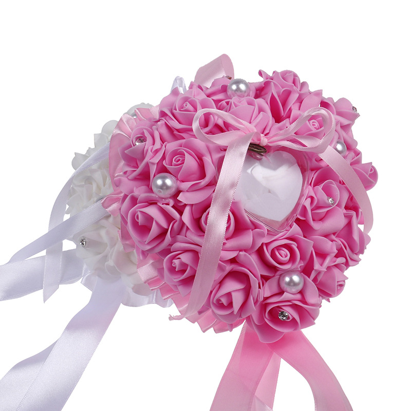 European-Style Hanging Foam Rose Wedding Heart-Shaped Ring Pillow Ring Box Western-Style Wedding Supplies Support Customization