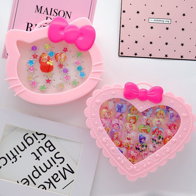 Korean Cartoon Plastic Ring Box New Material Environmental Protection KT Love 24 Pieces Factory Direct Sales Can Be Customized