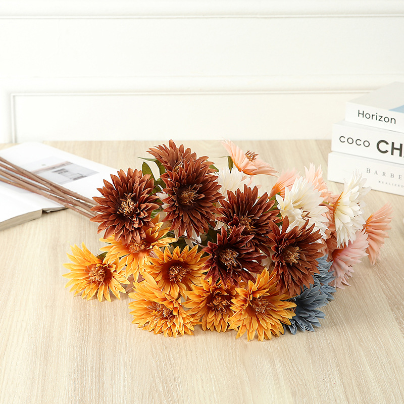 Simulation Daisy Six Fireworks Chrysanthemum Home Living Room Gardening Project Ornamental Flower Wedding Style Ornamental Flower